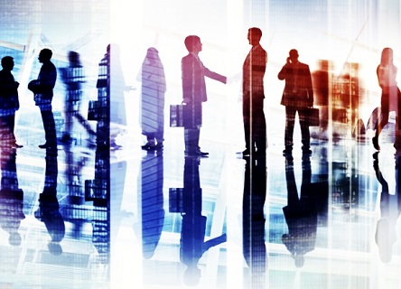 Abstract Image of Business Handshake in a Cityscape